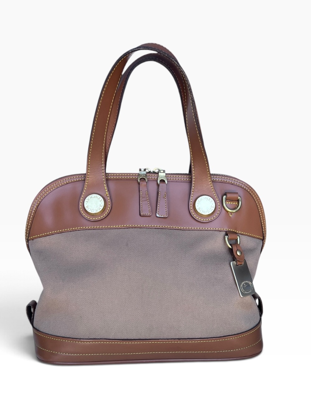 Vintage Dooney & Bourke Cabriolet Canvas Tan Leather Domed Satchel Handbag